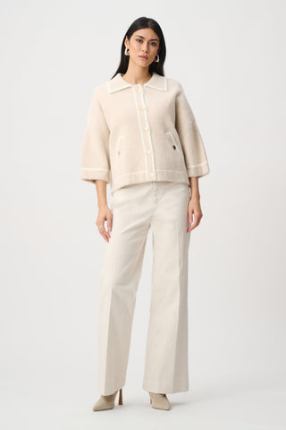 Joseph Ribkoff Feather Yarn Knit Boxy Jacket Beige - MMJs Fashion