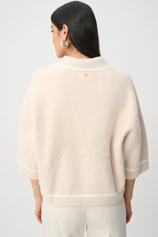 Joseph Ribkoff Feather Yarn Knit Boxy Jacket Beige - MMJs Fashion
