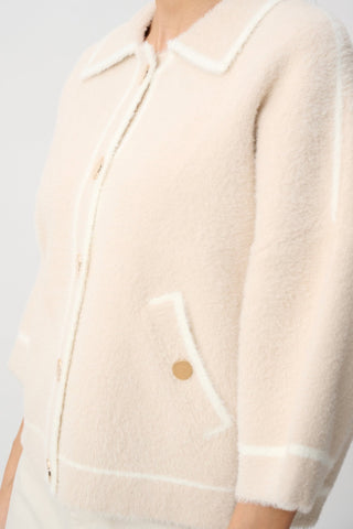 Joseph Ribkoff Feather Yarn Knit Boxy Jacket Beige - MMJs Fashion