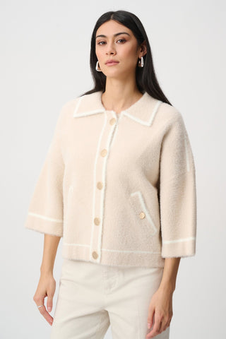 Joseph Ribkoff Feather Yarn Knit Boxy Jacket Beige - MMJs Fashion