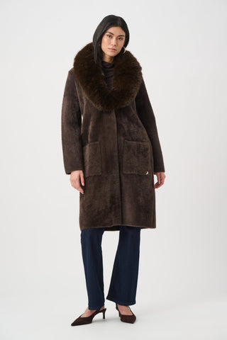 Joseph Ribkoff Feather Yarn Knit Coat Mocha - MMJs Fashion