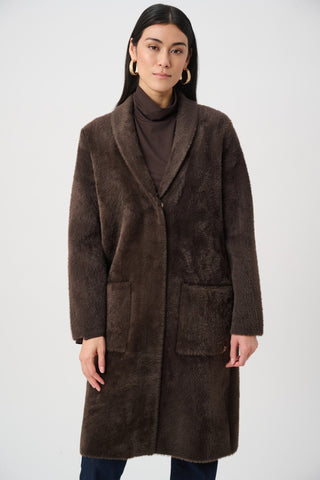 Joseph Ribkoff Feather Yarn Knit Coat Mocha - MMJs Fashion