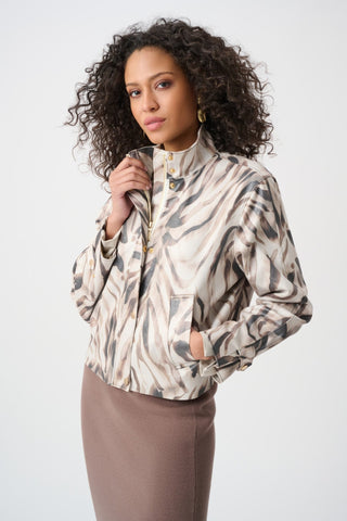Joseph Ribkoff Foiled Faux Suede Animal Print Jacket Beige - MMJs Fashion