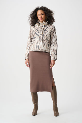 Joseph Ribkoff Foiled Faux Suede Animal Print Jacket Beige - MMJs Fashion