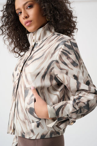 Joseph Ribkoff Foiled Faux Suede Animal Print Jacket Beige - MMJs Fashion