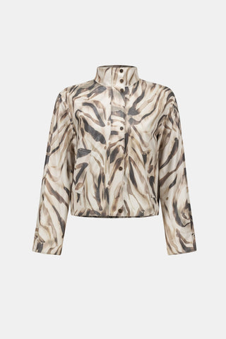 Joseph Ribkoff Foiled Faux Suede Animal Print Jacket Beige - MMJs Fashion