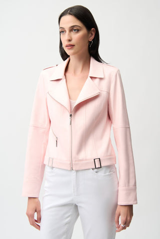 Joseph Ribkoff Foiled Faux Suede Fitted Jacket Pink - MMJs Fashion