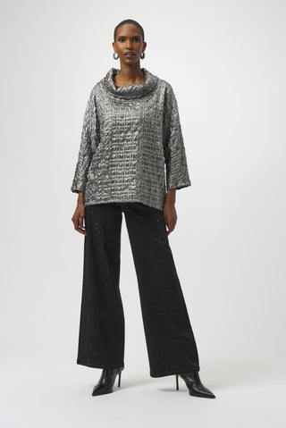 Joseph Ribkoff Foiled Jacquard Boxy Top Silver Grey - MMJs Fashion