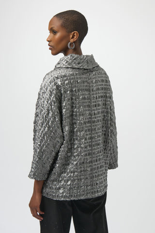 Joseph Ribkoff Foiled Jacquard Boxy Top Silver Grey - MMJs Fashion