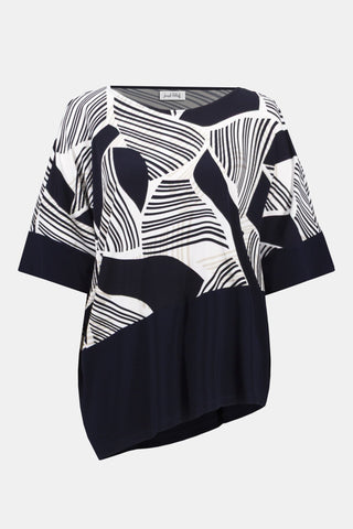 Joseph Ribkoff Geometric Print Asymmetrical Top Navy - MMJs Fashion