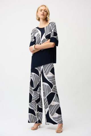 Joseph Ribkoff Geometric Print Asymmetrical Top Navy - MMJs Fashion