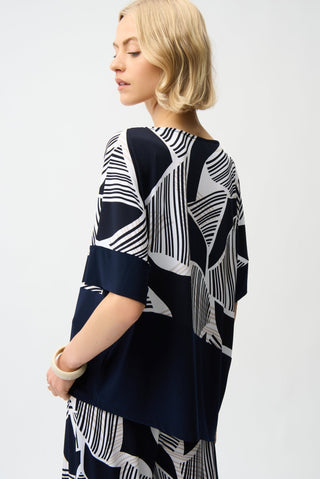 Joseph Ribkoff Geometric Print Asymmetrical Top Navy - MMJs Fashion