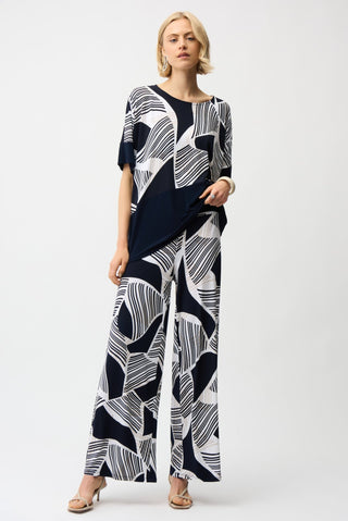 Joseph Ribkoff Geometric Print Wide Leg Trousers Navy - MMJs Fashion