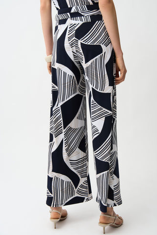 Joseph Ribkoff Geometric Print Wide Leg Trousers Navy - MMJs Fashion