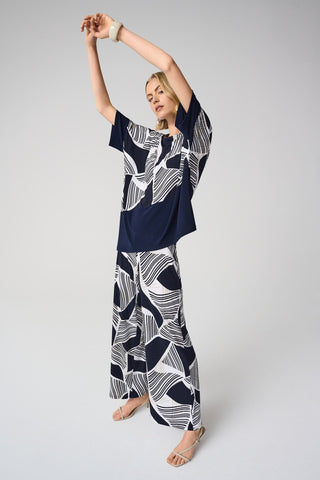 Joseph Ribkoff Geometric Print Wide Leg Trousers Navy - MMJs Fashion