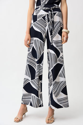 Joseph Ribkoff Geometric Print Wide Leg Trousers Navy - MMJs Fashion