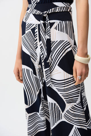 Joseph Ribkoff Geometric Print Wide Leg Trousers Navy - MMJs Fashion