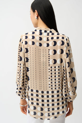 Joseph Ribkoff Georgette Dot Print Boxy Tunic Beige - MMJs Fashion