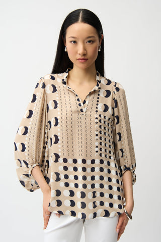 Joseph Ribkoff Georgette Dot Print Boxy Tunic Beige - MMJs Fashion