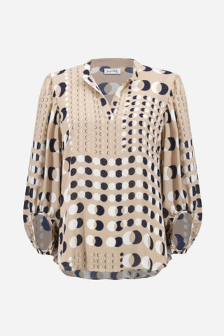 Joseph Ribkoff Georgette Dot Print Boxy Tunic Beige - MMJs Fashion