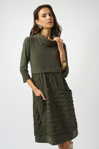 Joseph Ribkoff Jacquard and Silky Knit Cocoon Dress Green - MMJs Fashion
