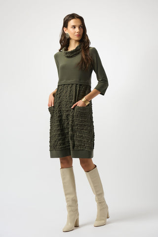 Joseph Ribkoff Jacquard and Silky Knit Cocoon Dress Green - MMJs Fashion