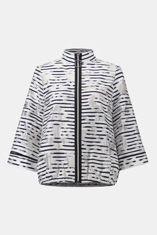 Joseph Ribkoff Jacquard Organza Stripe Bomber Jacket Ivory - MMJs Fashion