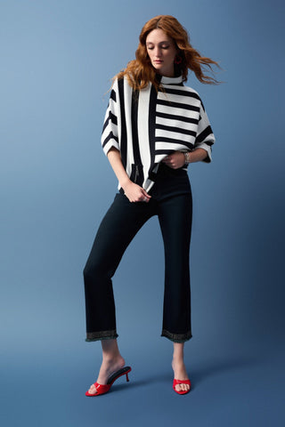 Joseph Ribkoff Jacquard Striped Jumper Navy Blue Ivory - MMJs Fashion