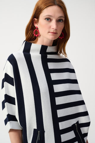 Joseph Ribkoff Jacquard Striped Jumper Navy Blue Ivory - MMJs Fashion