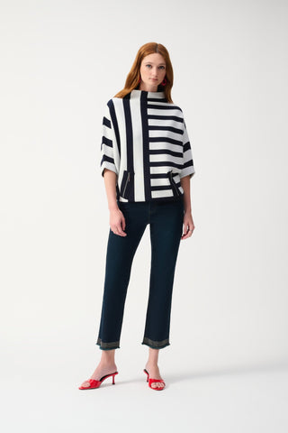 Joseph Ribkoff Jacquard Striped Jumper Navy Blue Ivory - MMJs Fashion