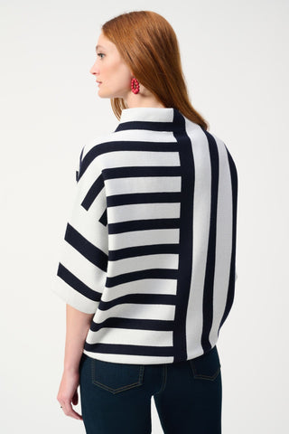 Joseph Ribkoff Jacquard Striped Jumper Navy Blue Ivory - MMJs Fashion