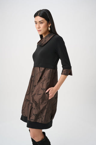 Joseph Ribkoff Memory & Silky Knit Cocoon Dress Brown Black - MMJs Fashion
