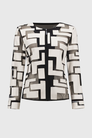 Joseph Ribkoff Mesh and Leatherette Fitted Jacket Ivory Black - MMJs Fashion