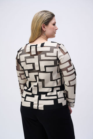 Joseph Ribkoff Mesh and Leatherette Fitted Jacket Ivory Black - MMJs Fashion