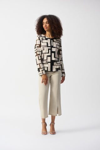 Joseph Ribkoff Mesh and Leatherette Fitted Jacket Ivory Black - MMJs Fashion