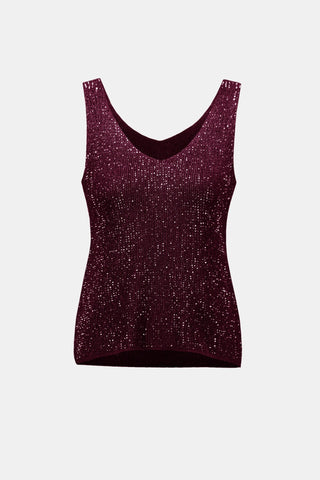 Joseph Ribkoff Metallic Knitted Camisole Top with Rhinestones Elderberry - MMJs Fashion