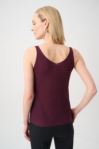 Joseph Ribkoff Metallic Knitted Camisole Top with Rhinestones Elderberry - MMJs Fashion