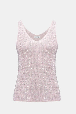 Joseph Ribkoff Metallic Knitted Camisole Top with Rhinestones Pink - MMJs Fashion