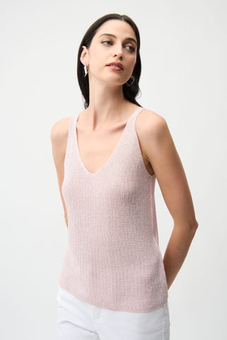Joseph Ribkoff Metallic Knitted Camisole Top with Rhinestones Pink - MMJs Fashion