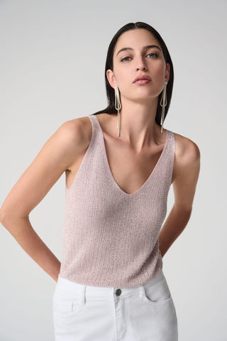 Joseph Ribkoff Metallic Knitted Camisole Top with Rhinestones Pink - MMJs Fashion