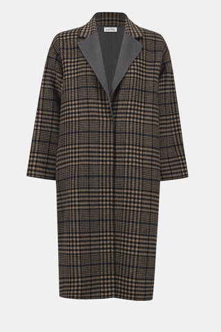 Joseph Ribkoff Plaid Double Faced Coat Beige Grey - MMJs Fashion