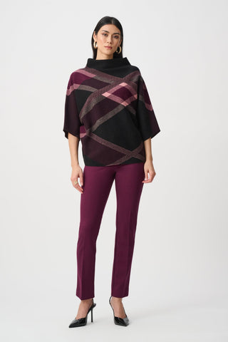 Joseph Ribkoff Plaid Funnel Neck Jumper Black Elderberry - MMJs Fashion
