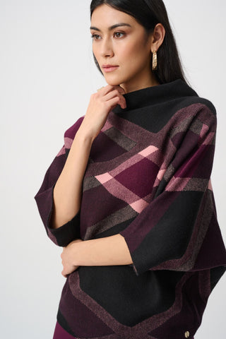 Joseph Ribkoff Plaid Funnel Neck Jumper Black Elderberry - MMJs Fashion