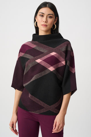 Joseph Ribkoff Plaid Funnel Neck Jumper Black Elderberry - MMJs Fashion