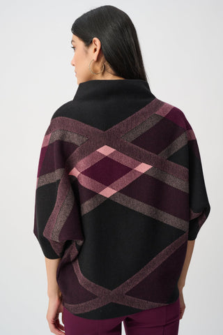 Joseph Ribkoff Plaid Funnel Neck Jumper Black Elderberry - MMJs Fashion