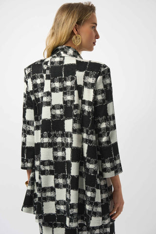Joseph Ribkoff Plaid Print A - Line Jacket Black Cream - MMJs Fashion