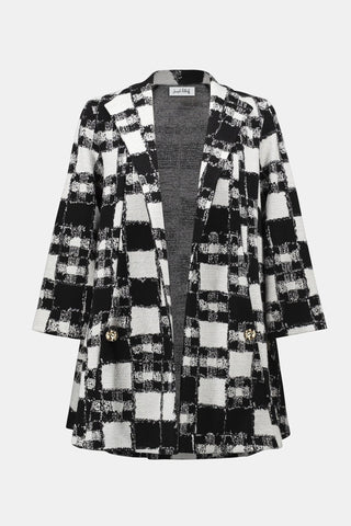 Joseph Ribkoff Plaid Print A - Line Jacket Black Cream - MMJs Fashion