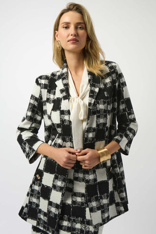 Joseph Ribkoff Plaid Print A - Line Jacket Black Cream - MMJs Fashion