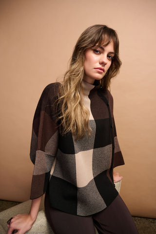 Joseph Ribkoff Plaid Print Boxy Jumper Brown Black - MMJs Fashion