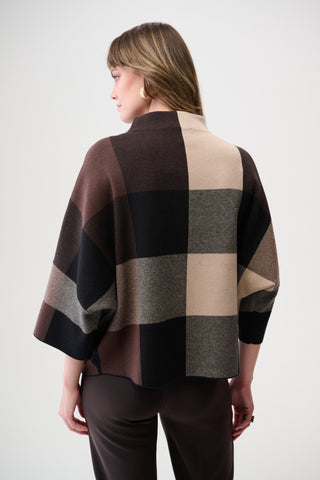 Joseph Ribkoff Plaid Print Boxy Jumper Brown Black - MMJs Fashion